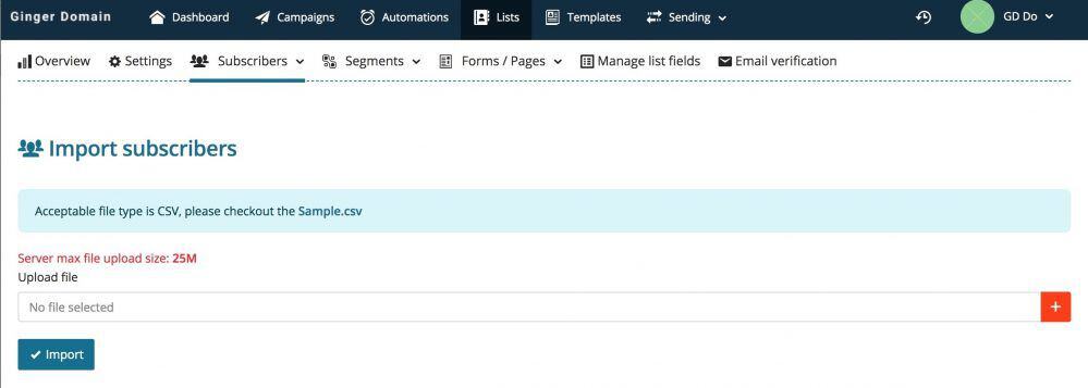 uploading contacts to list using csv